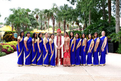 Dazzling Indian bride and groom with bridesmaids capture. Dazzling Indian bride and groom with bridesmaids capture.
