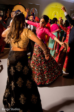Joyful indian bridesmaids rocking the dance floor. Joyful indian bridesmaids rocking the dance floor.