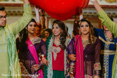 Indian bride and bridesmaids with their sangeet outfits. Indian bride and bridesmaids with their sangeet outfits.