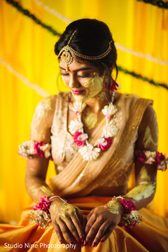 Capture of the beautiful Indian bride after the haldi ceremony Capture of the beautiful Indian bride after the haldi ceremony