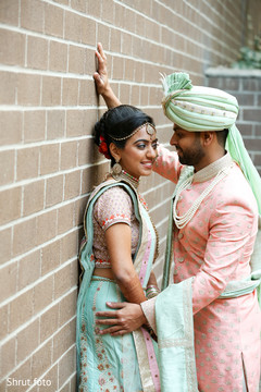 Tender moment between the Indian couple before the ceremony Tender moment between the Indian couple before the ceremony