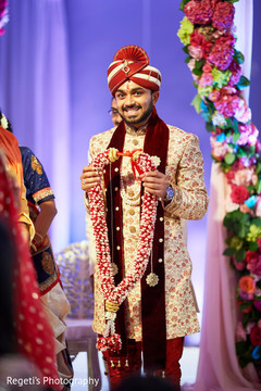 Indian groom ready for the garland exchange Indian groom ready for the garland exchange