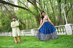 Charming Indian bride and groom pre-wedding sangeet fashion look. Charming Indian bride and groom pre-wedding sangeet fashion look.