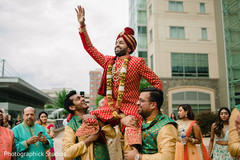 Indian groomsmen celebrating with groom the baraat. Indian groomsmen celebrating with groom the baraat.