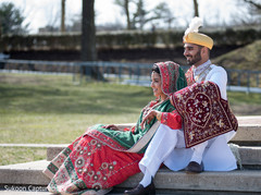 Sweet Indian bridal and groom's first look scene. Sweet Indian bridal and groom's first look scene.