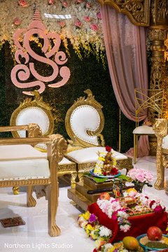 Mandap golden seats decoration. Mandap golden seats decoration.