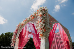 Floral arrangements close up decorating the mandap Floral arrangements close up decorating the mandap