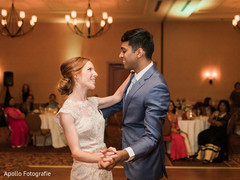 Romantic indian newlyweds having their first dance Romantic indian newlyweds having their first dance