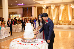 Cake cutting during indian wedding reception Cake cutting during indian wedding reception