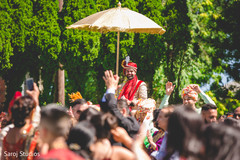 Indian groom riding baraat white horse. Indian groom riding baraat white horse.