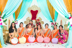 Marvelous Indian lovebirds portrait with bridesmaids. Marvelous Indian lovebirds portrait with bridesmaids.