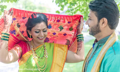Indian bride and raja outdoors during the photo shoot Indian bride and raja outdoors during the photo shoot