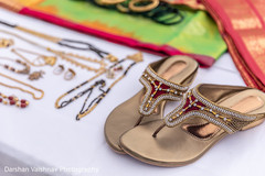 Close up details of sandals used by the Indian bride