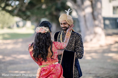 Indian bride and groom romantic first glance. Indian bride and groom romantic first glance.