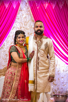 Joyful indian couple during wedding ceremony Joyful indian couple during wedding ceremony