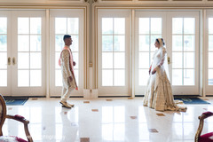 Indian bride and groom romantic first glance. Indian bride and groom romantic first glance.