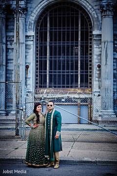 Indian bride and groom with Pre-wedding celebration outfits. Indian bride and groom with Pre-wedding celebration outfits.