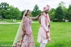 Cute Indian bride and groom's first look capture. Cute Indian bride and groom's first look capture.