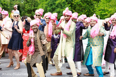 Joyful Indian groomsmen during baraat celebration. Joyful Indian groomsmen during baraat celebration.
