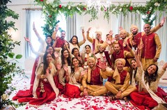 Incredible capture of Indian couple with bridesmaids and groomsmen Incredible capture of Indian couple with bridesmaids and groomsmen