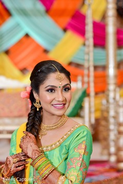 Dreamy Indian bride on her sangeet outfit. Dreamy Indian bride on her sangeet outfit.