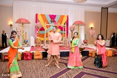 Indian bride and groom at a sangeet dance. Indian bride and groom at a sangeet dance.
