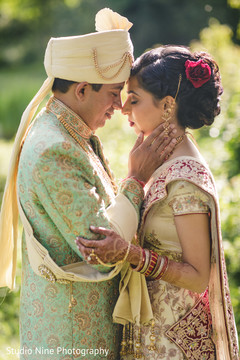 Sweet Indian bride and groom's first look capture. Sweet Indian bride and groom's first look capture.