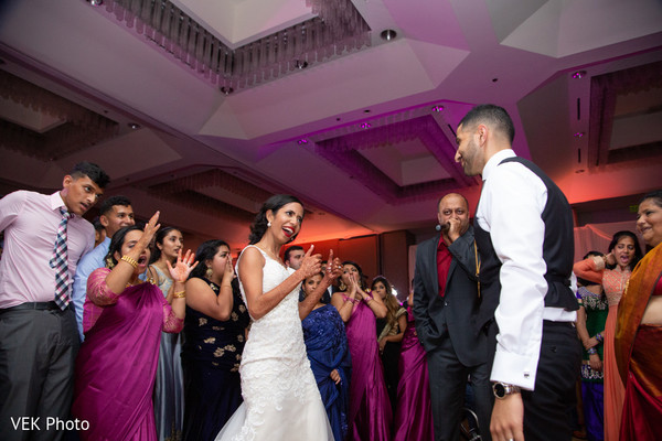Joyful guests and maharani dance during the reception