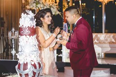 Joyful Indian newlyweds sharing the cake Joyful Indian newlyweds sharing the cake