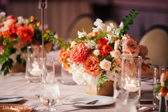 Floral arrangement details at the tables Floral arrangement details at the tables