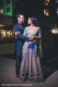 Gorgeous Indian bride and groom in sangeet traditional outfits. Gorgeous Indian bride and groom in sangeet traditional outfits.