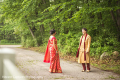 Indian bride and groom romantic first glance. Indian bride and groom romantic first glance.