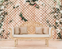 Decor details of the Indian wedding reception stage Decor details of the Indian wedding reception stage