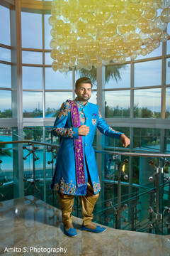 Enchanting Indian groom on his sangeet sherwani. Enchanting Indian groom on his sangeet sherwani.
