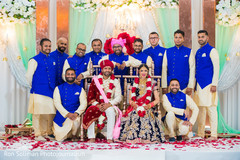 Marvelous Indian lovebirds portrait with groomsmen. Marvelous Indian lovebirds portrait with groomsmen.