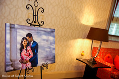 Lovely portrait of Indian bride and groom as a reception decor. Lovely portrait of Indian bride and groom as a reception decor.
