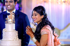 Indian wedding reception cutting the cake moment. Indian wedding reception cutting the cake moment.