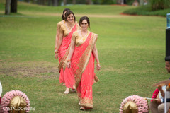 Indian bridesmaids entrance to wedding ceremony. Indian bridesmaids entrance to wedding ceremony.