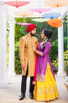 Gorgeous Indian bride and groom's sangeet outfit. Gorgeous Indian bride and groom's sangeet outfit.