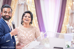 Lovely Indian couples reception speech moment. Lovely Indian couples reception speech moment.