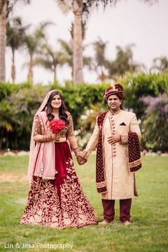 Sweet and lovely Indian bride's and groom's first look scene. Sweet and lovely Indian bride's and groom's first look scene.