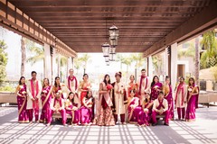 Marvelous Indian lovebirds portrait with bridesmaids and groomsmen. Marvelous Indian lovebirds portrait with bridesmaids and groomsmen.