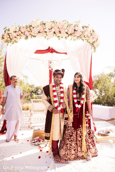 Indian bride and groom during the Saptapadi ritual.