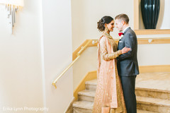 Lovely couple in their reception outfits. Lovely couple in their reception outfits.