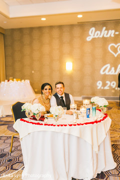 Lovely Indian couple at their reception table. Lovely Indian couple at their reception table.