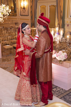 Indian bride and groom romantic first glance. Indian bride and groom romantic first glance.