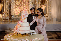 Indian wedding reception cutting the cake scene. Indian wedding reception cutting the cake scene.