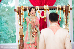 Indian bride and groom during the pre wedding rituals Indian bride and groom during the pre wedding rituals
