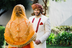 Indian bride and groom romantic first glance. Indian bride and groom romantic first glance.