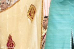 Wedding veil covering groom from seeing bride. Wedding veil covering groom from seeing bride.